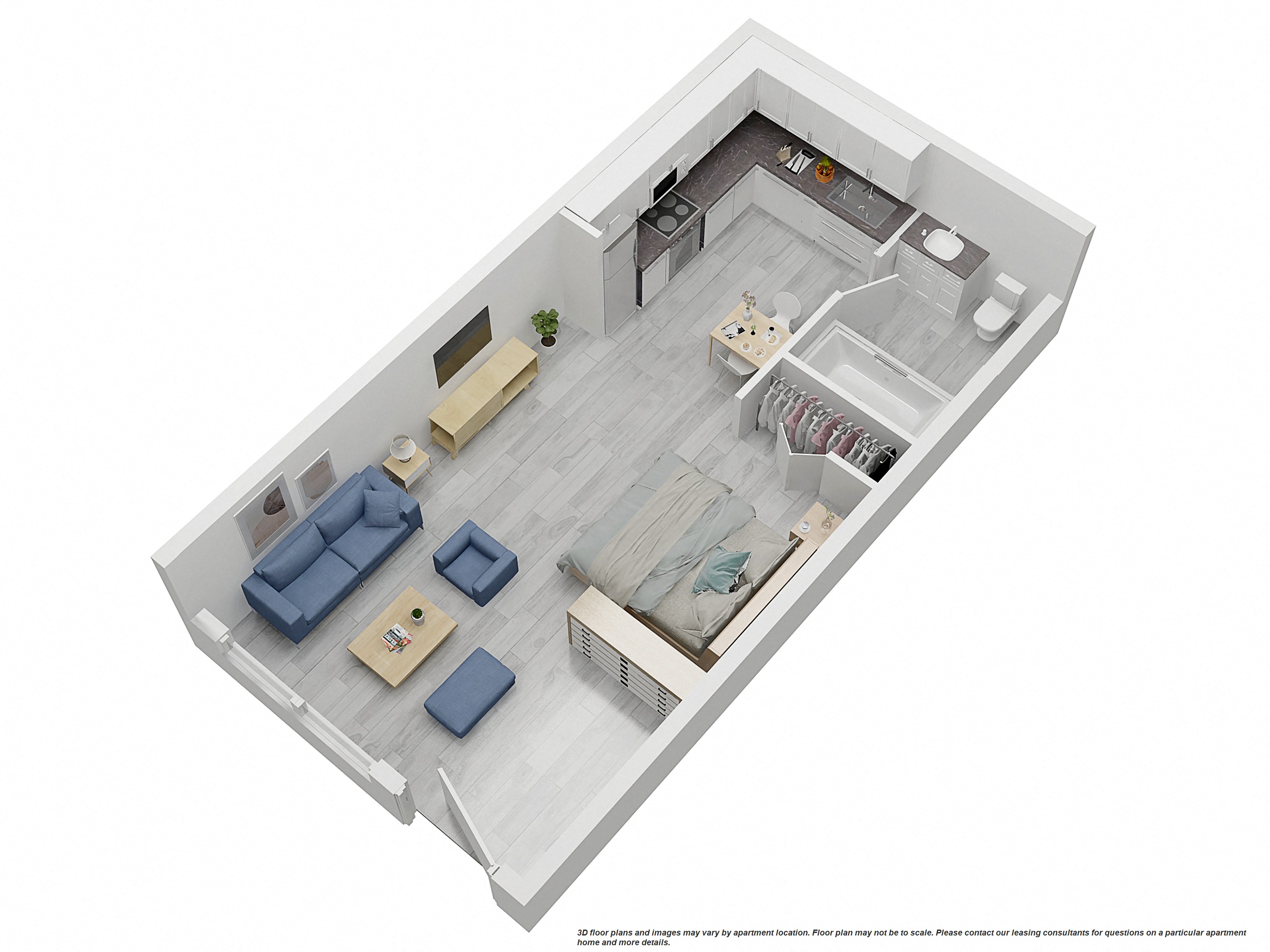 Floor plan for studio, 1 bath, 400 sqft